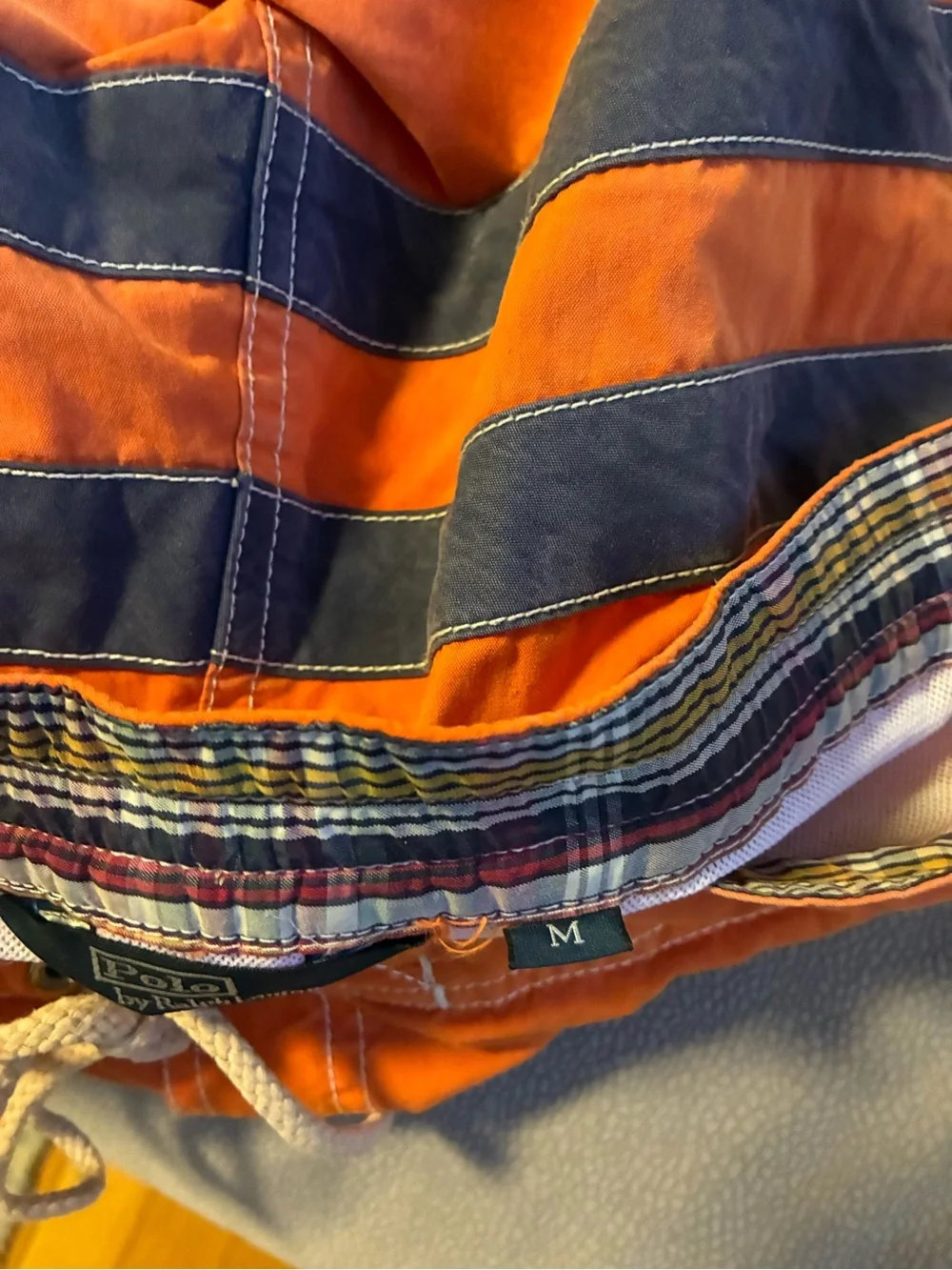 Polo by Ralph Lauren Orange Swim Board Shorts with Navy Stripes